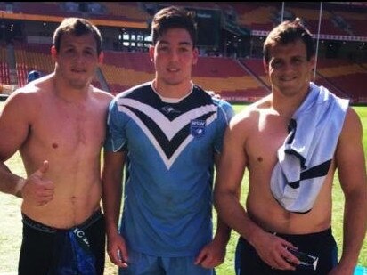 Canberra winger Nick Cotric with Brett and Josh Morris