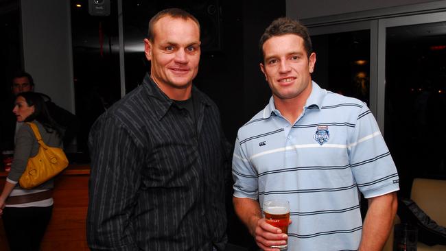 One hit wonder Mark Sargent with Origin great Danny Buderus at a NSW reunion.