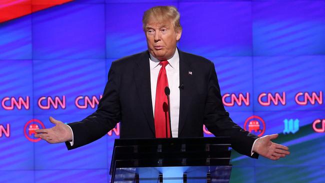 Republican presidential candidate Donald Trump speaks during the Republican Presidential Primary Debate on the campus of the University of Miami in Coral Gables, Florid in 2016. Picture: AFP