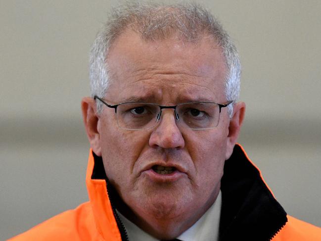 SYDNEY, AUSTRALIA - NewsWire Photos, NOVEMBER, 15, 2021: Prime Minister Scott Morrison speaks to the media during a press conference after a tour of the Baker and Provan manufacturing business in St Mary's, Sydney. Picture: NCA NewsWire/Bianca De Marchi