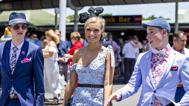 Michael Dunn, Taylor Curry and Adam Collins at the Magic Millions race day on Saturday at the Gold Coast Turf Club. Picture: Jerad Williams