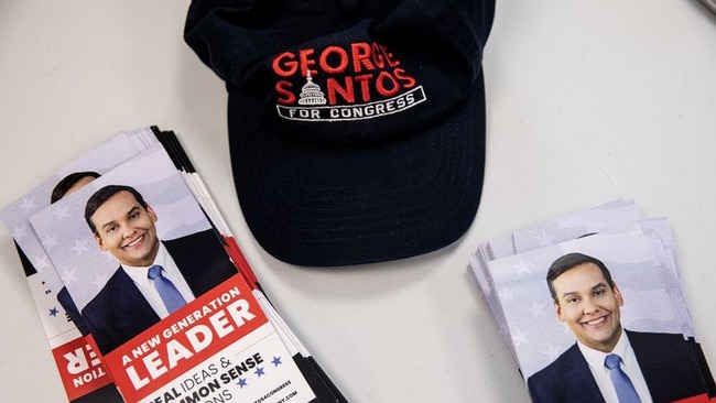 Campaign material for George Santos. Picture: Jackie Molloy/Bloomberg News/WSJ