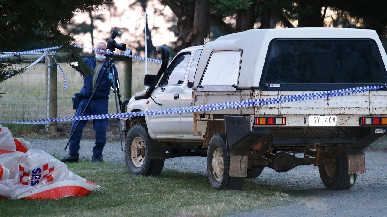 Forensic police attend the crime scene at Lavender Lane, Kyneton where Alicia died from blunt force trauma and blood loss. Picture Andrew Tauber