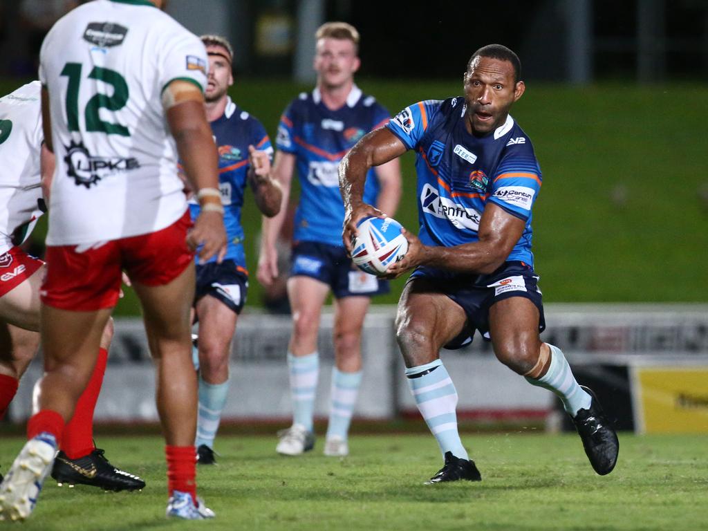 Pride Rod Griffin makes a play in the QRL ISC rugby league match between the Northern Pride and the Wynnum Manly Seagulls, held at Barlow Park. Picture: Brendan Radke