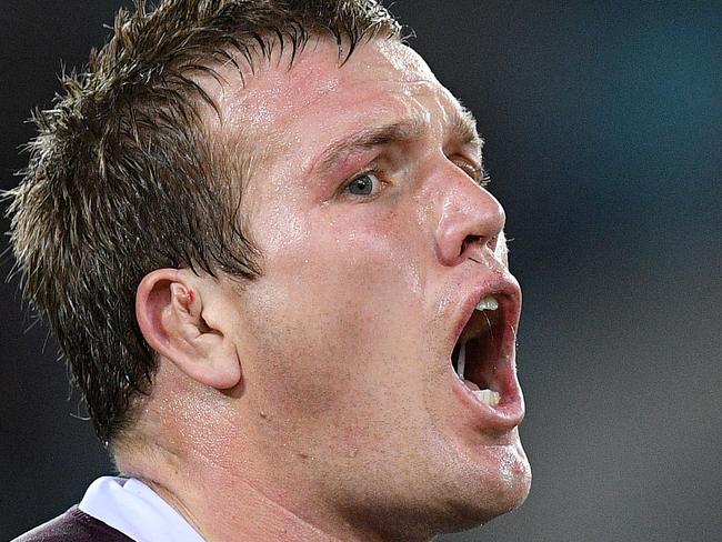 Jake Trbojevic of the Sea Eagles (left) reacts as he is sent to the sin bin during the First Semi Final between the South Sydney Rabbitohs and the Manly Sea Eagles in week 2 of the NRL Finals Series at ANZ Stadium in Sydney, Friday, September 20, 2019. (AAP Image/Dan Himbrechts) NO ARCHIVING, EDITORIAL USE ONLY