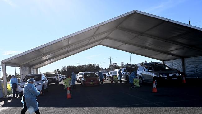 Cars line for Covid testing in Campbelltown, South West of Sydney. Picture: Jeremy Piper