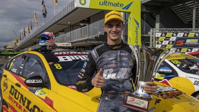 Nick Percat after winning race 2 of the Sydney SuperSprint. Picture: AAP Image/Supplied by Edge Photographics, Mark Horsburgh