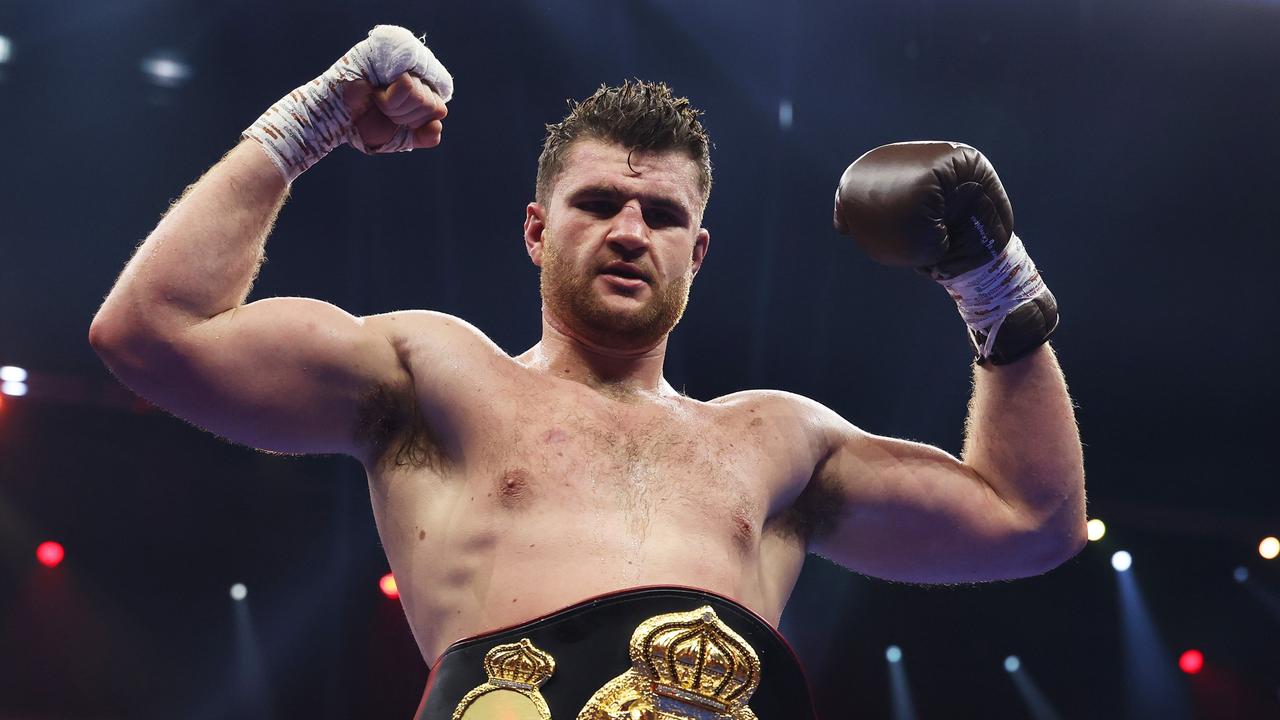 Johnny Fisher celebrates his heavyweight win over David Allen. (Photo by Richard Pelham/Getty Images)