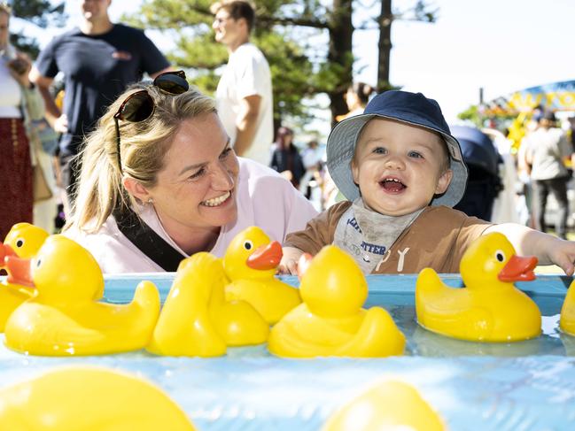 Sharlene Mcwhinnie and Jaxsin Mcwhinnie, 15 months, at CronullaFest at Cronulla on the 09/09/2023. Picture: Daily Telegraph/ Monique Harmer