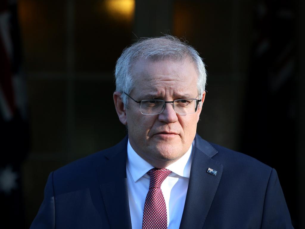 Prime Minister Scott Morrison pictured after national cabinet on Friday. Picture: Getty Images