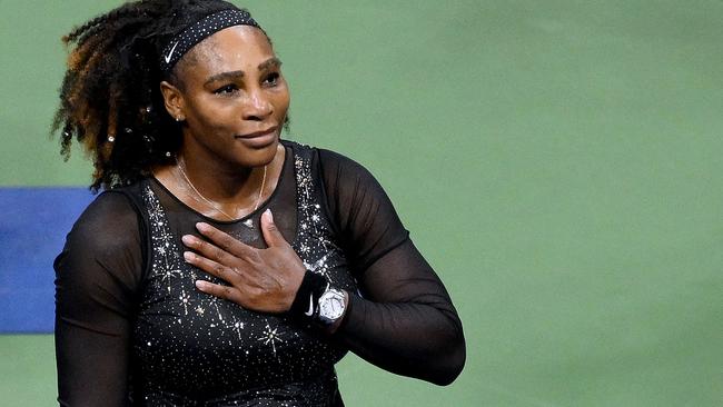 Serena Williams gestures to the crowd after her final match. Picture: AFP