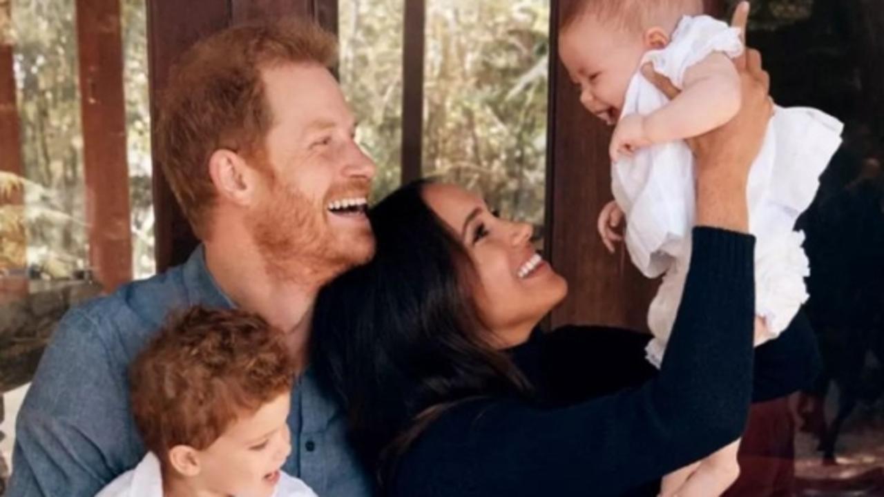 Prince Harry and Meghan Markle with Archie and Lilibet in their 2021 Christmas Card . (Photo by Alexi Lubomirski/Handout/The Duke and Duchess of Sussex)