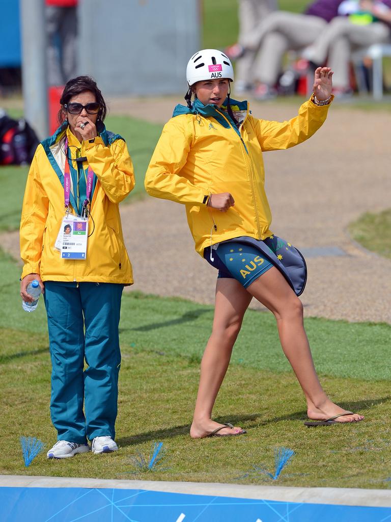 Jessica Fox is taken through the course by mum and coach Myriam before her first run at the London Olympics in 2012.