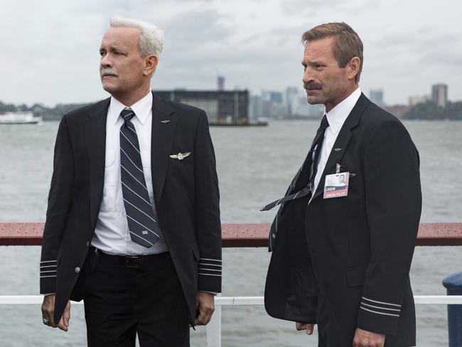 Tom Hanks and Aaron Eckhart in a scene from the film Sully. Picture: Supplied.