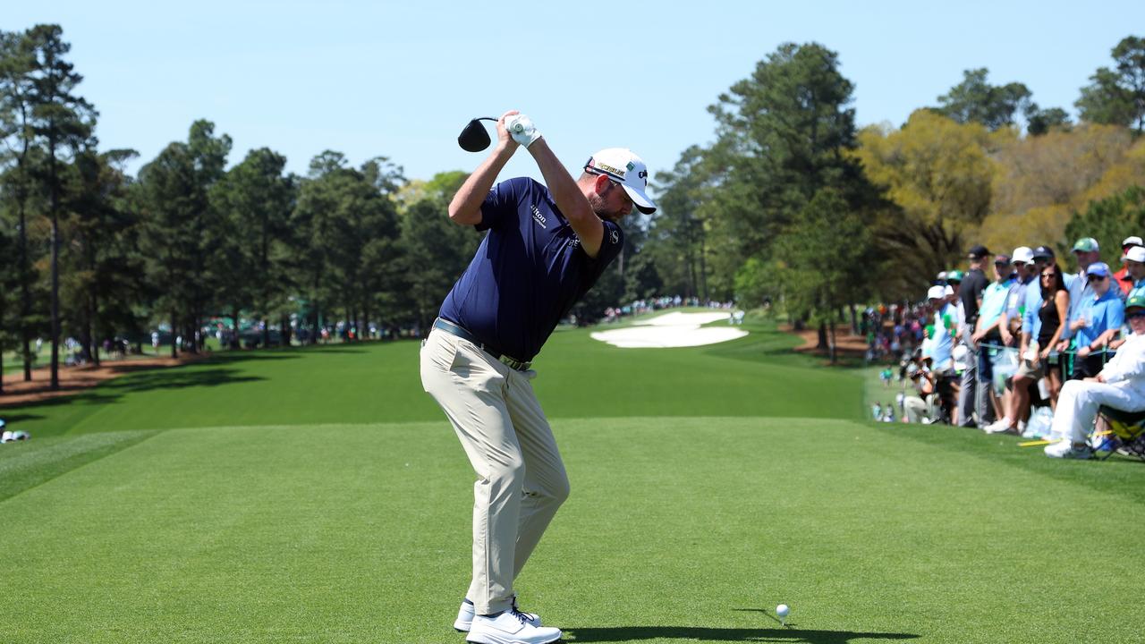 Marc Leishman of Australia plays his shot from the first tee during a practice round prior to the Masters at Augusta National Golf Club on April 04, 2022 in Augusta, Georgia. (Photo by Andrew Redington/Getty Images)