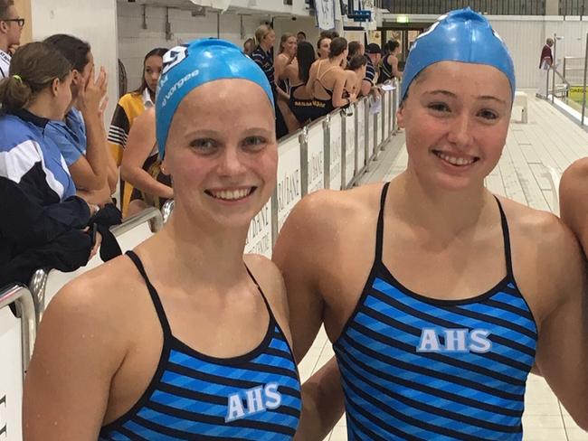 The outstanding All Hallows' relay team of Elizabeth Dekkers, Bronte Job, Joesphine Crimmins and Piper Brien at the CaSSSA swimming carnival.