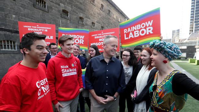 ‘If we can’t stop it, we need to win it’: Bill Shorten at a rally in Melbourne yesterday in support of same-sex marriage. Picture: David Geraghty