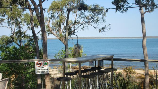 No swimming - just fishin’. The leisurely deck at Groote Eylandt Lodge. Picture: Brad Crouch