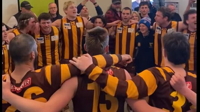 Woodend-Hesket celebrates its win over Kyneton.