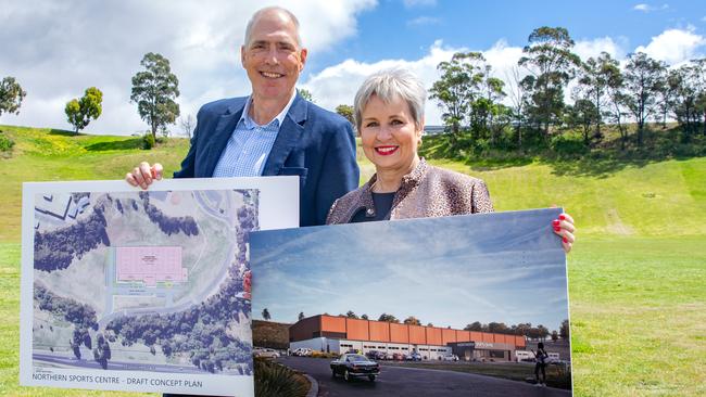 Minister for Sports and Events Nick Duigan and Mayor of Glenorchy Sue Hickey unveil the new Glenorchy Sports Centre at Claremont College. Picture: Linda Higginson