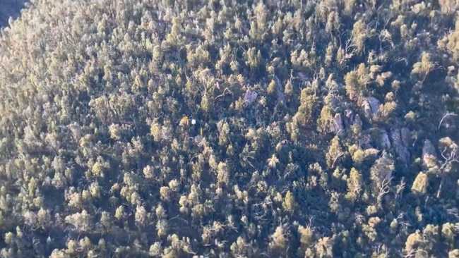 The paraglider was stranded in the thick bushlands near the Victoria/NSW border.