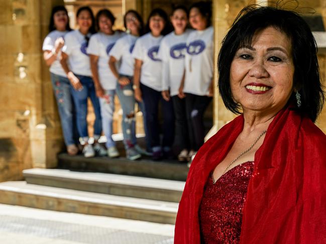 Thanks a Million campaign - Aida Garcia (front) is a retired lawyer and migration agent who delivered groceries photographed with helpers (l-r) Cora Budnik, clemen Tomakin, Marilyn linn, Ruzelle Rewak, Luz Pore-Shields, Antonette McColl and Annie Baker Tuesday December 29, 2020 - pic Mike Burton