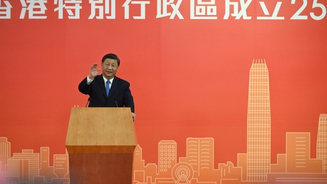 President Xi gave a brief speech where he declared Hong Kong has been “reborn”. Picture: AP