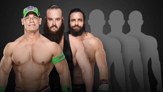 (L-R) John Cena, Braun Strowman and Elias.