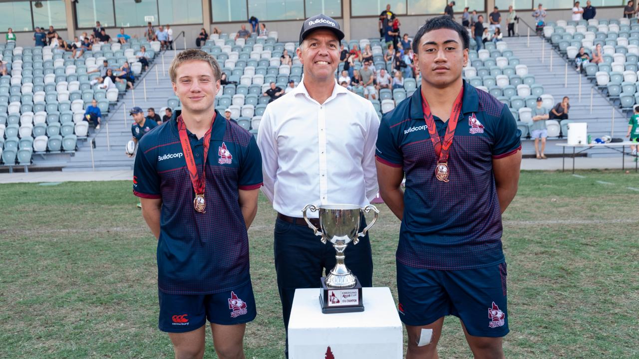 The Southport School students Dylan Terblanche (left) and Agapetos Lote-Felo were crowned the best back and forward at the Emerging Reds Cup.