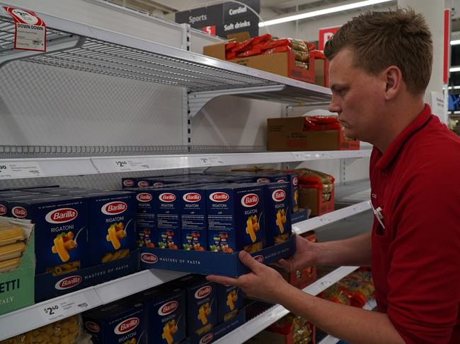 When the doors close to the public each night at 8pm, Coles staff get to work restocking and cleaning shelves in response to coronavirus pandemic. Picture: Supplied/Coles