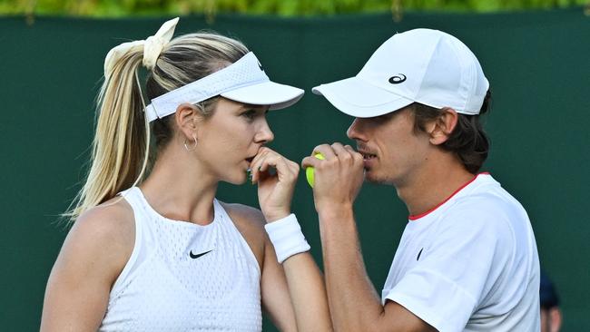 Boulter and Alex De Minaur during their mixed doubles tennis match against Australia's John Peers and Australia's Storm Hunter. Picture: Glyn Kirk/ AFP