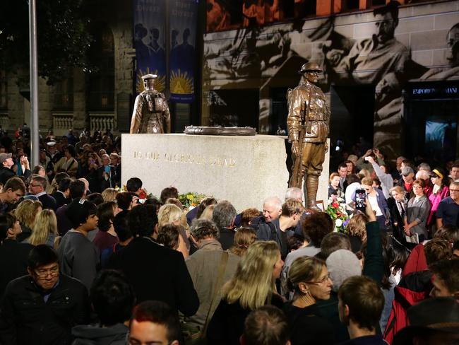 Crowds gathered from 3am to be a part of last year’s Anzac Day Dawn Service in Martin Place. Picture: Bill Hearne