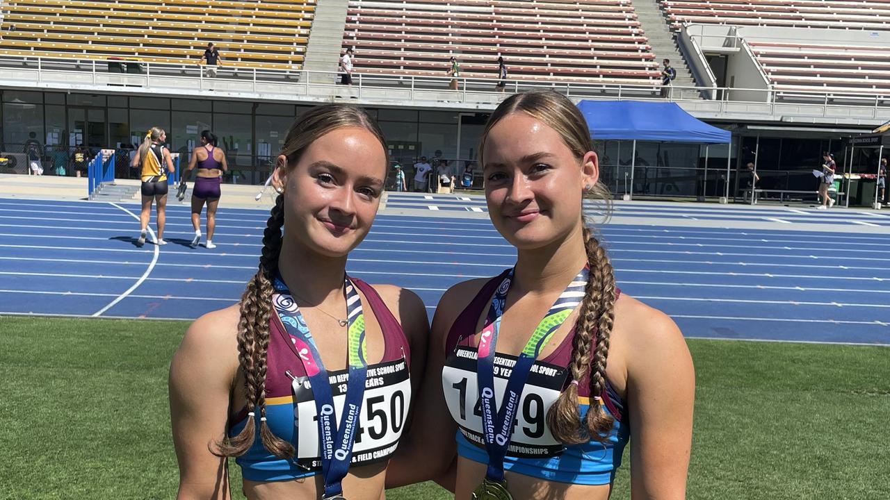 The Doel twins, Medallists from day 2 at the Queensland School Sport track and field championships.