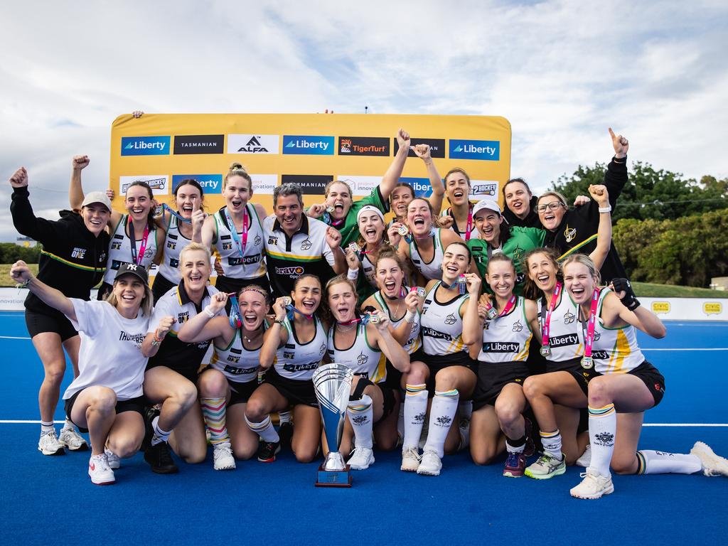 The Perth Thunderstix have won the 2024 Hockey One women's grand final in Hobart. Picture: Andrew Wiseman.