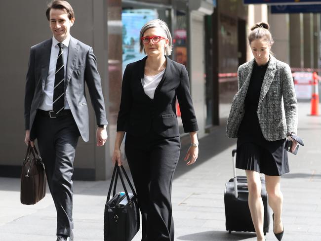 Gladys Berejiklian's barrister Sophie Callan, centre, in Sydney on Thursday. Picture: John Grainger