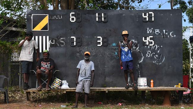 Close game at three-quarter time scoreboard at the Tiwi Grandfinal. Picture: (A)manda Parkinson