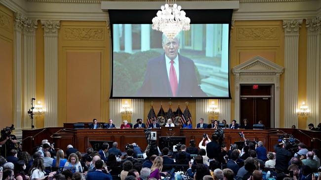 The video of former President Donald Trump telling the mob to go home. Picture: AFP