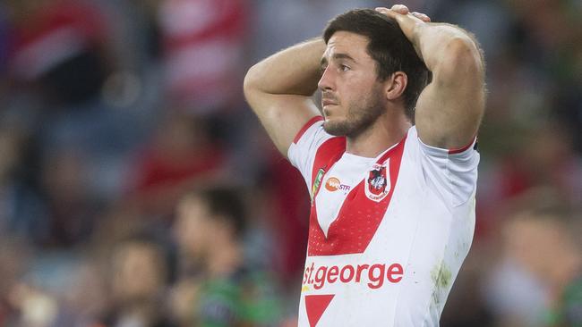 Ben Hunt’s brain explosion cost the Dragons in their finals loss to the Rabbitohs. Picture: AAP Image/Craig Golding