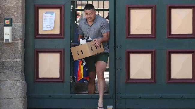 Former NRL star Jarryd Hayne walks free from Cooma Correctional Centre, in southern NSW, on Tuesday. Picture: Gary Ramage