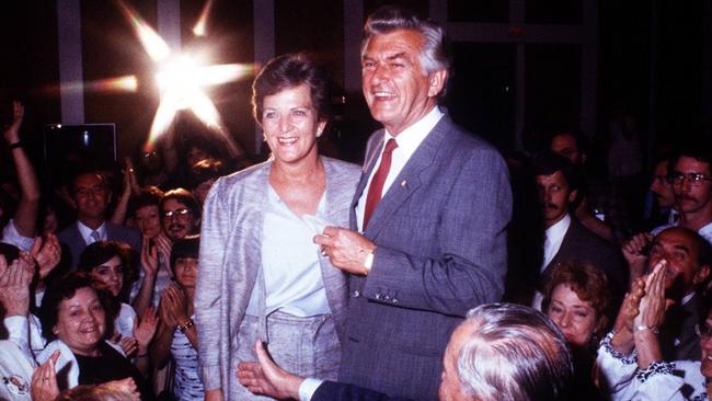 Steve Hawke’s parents, Bob and Hazel Hawke, in Brisbane in 1984.