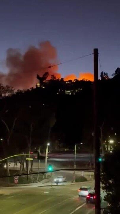 Fire Crews Rush Toward Blaze in Hollywood Hills