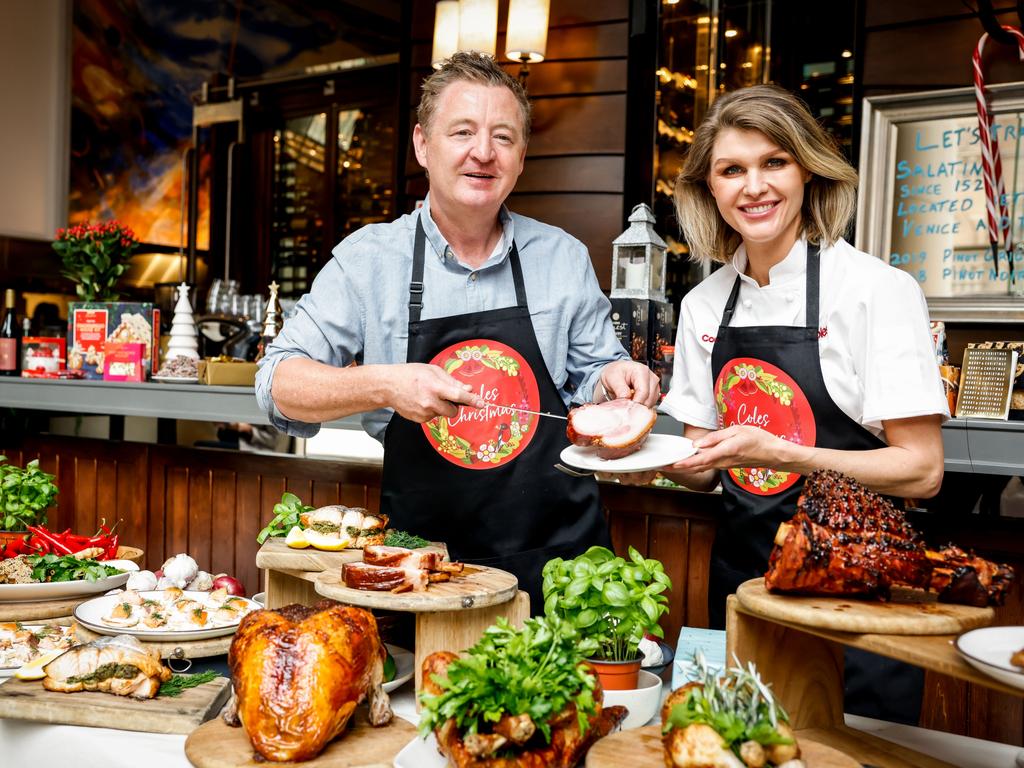 Luke Mangan and Courtney Roulston launch Coles Christmas 2021. Picture: Hanna Lassen/Getty