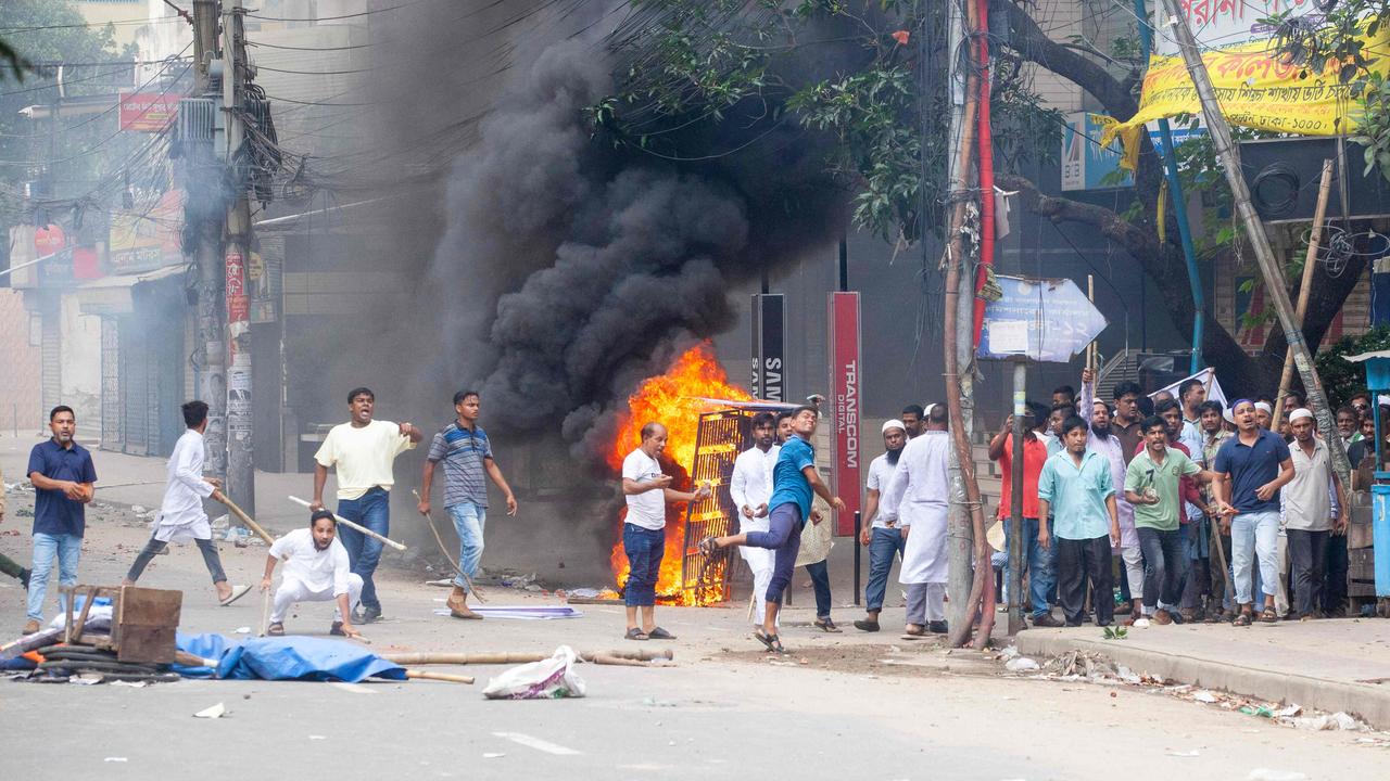 Student protesters clash with the police in Dhaka, Bangladesh. Picture: AFP