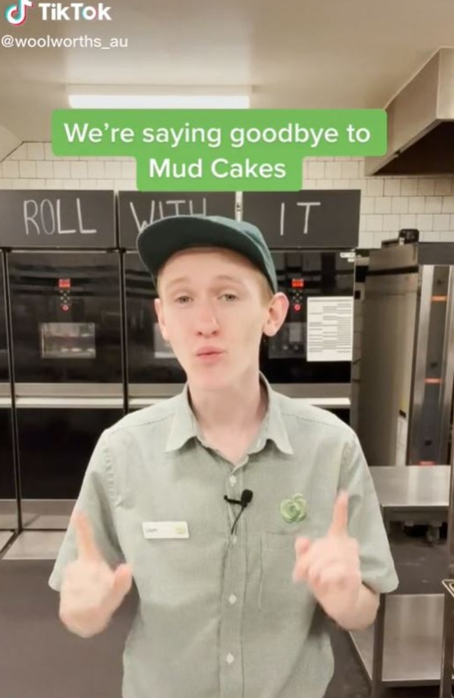 Liam Kirley who runs Woolies’ TikTok page, shared a clip revealing it was going to get rid of the popular Mud Cake. Picture: TikTok/woolworths_au