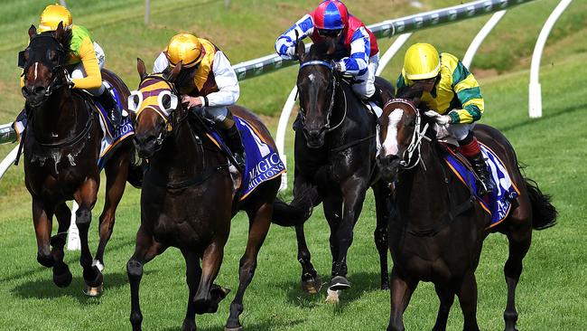 Care To Think (far right) at Doomben. Picture: AAP