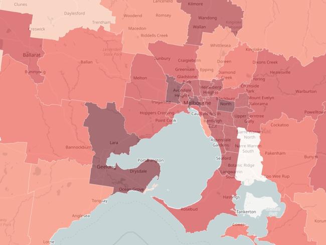Vizzall housing approvals map - LGAs today Vs targets - for herald sun real estate
