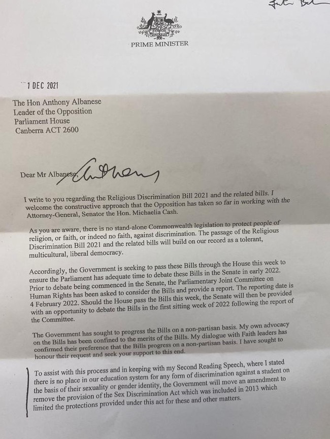 The PM sent Opposition Leader Anthony Albanese a letter ahead of the vote