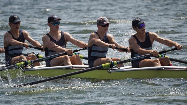 Brisbane Grammar 1st VIII preparing for 2020 GPS Head of the River (left to right): Drew Weightman, Sam Atherton, Hugh Weightman, Dan Horsley. Picture supplied.