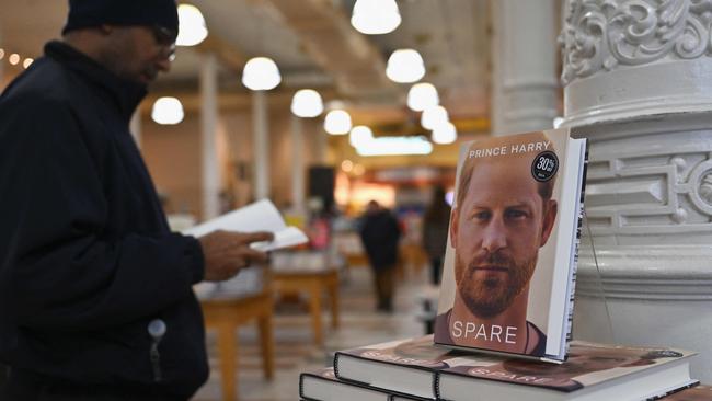 Copies of Spare by Britain’s Prince Harry in a New York bookstore on Wednesday. Picture: AFP