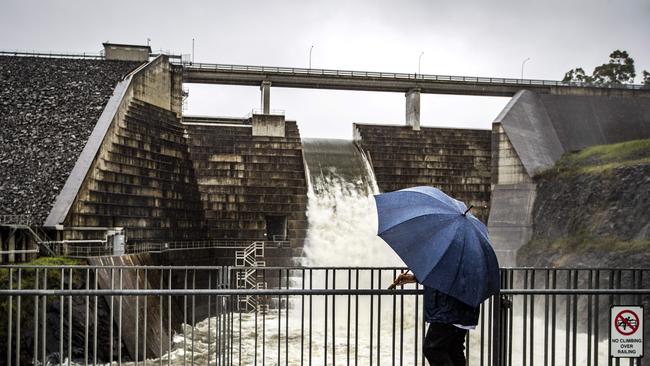 Hinze Dam overflowing. Picture: NIGEL HALLETT